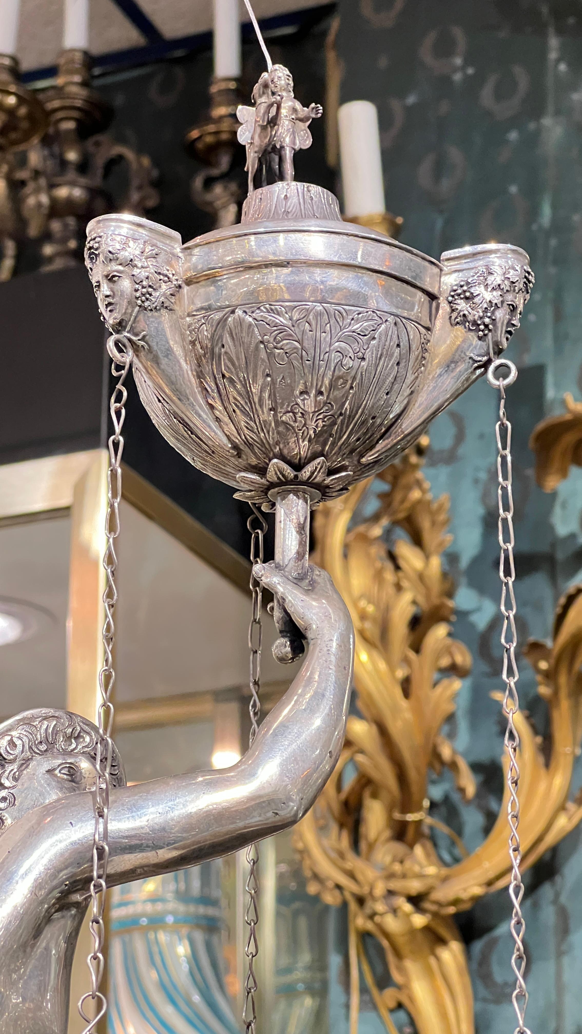 19th Century Italian Silver Oil Lamp Depicting Mercury After Giambologna In Good Condition For Sale In New York, NY