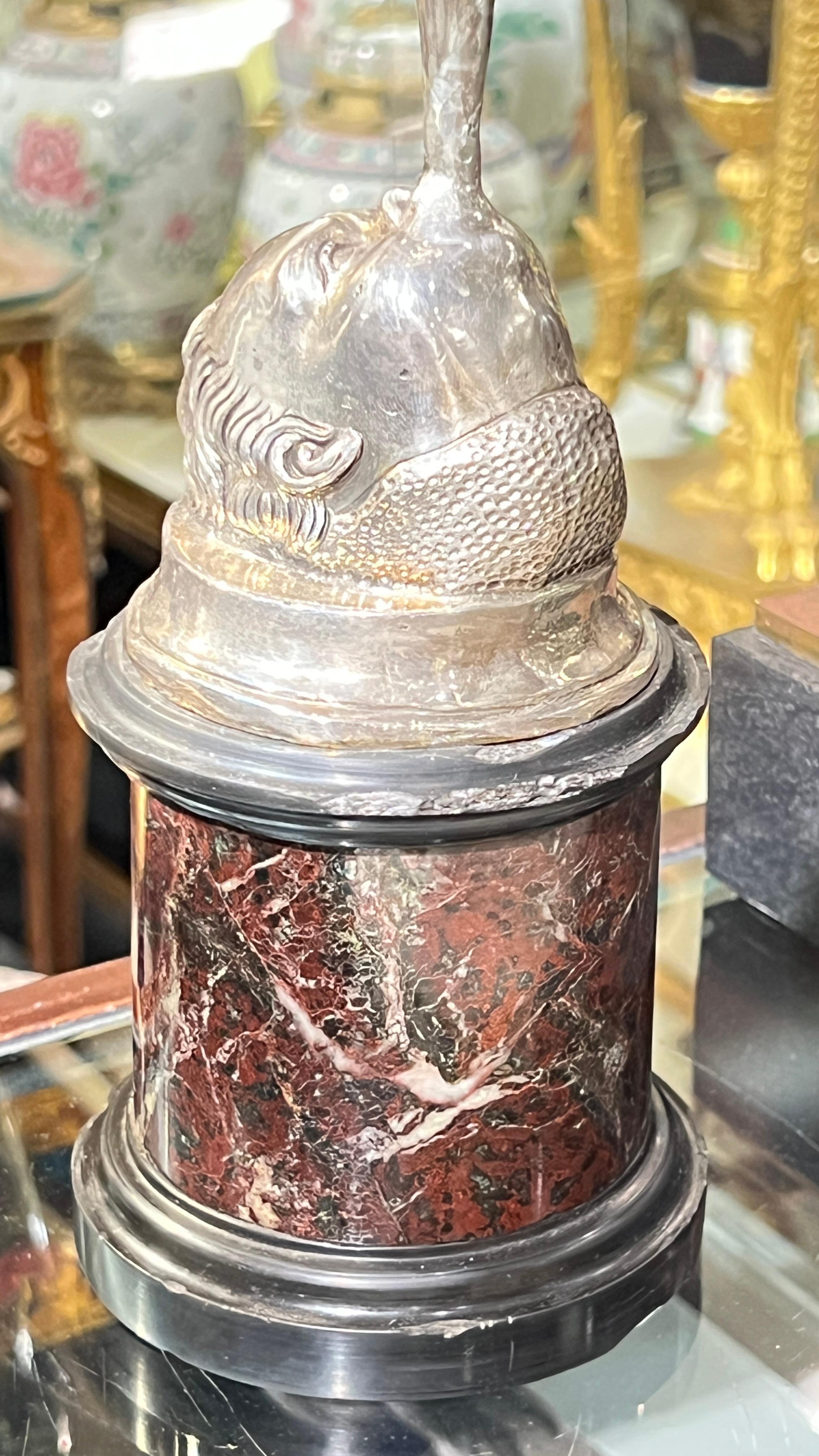 19th Century Italian Silver Oil Lamp Depicting Mercury After Giambologna For Sale 2
