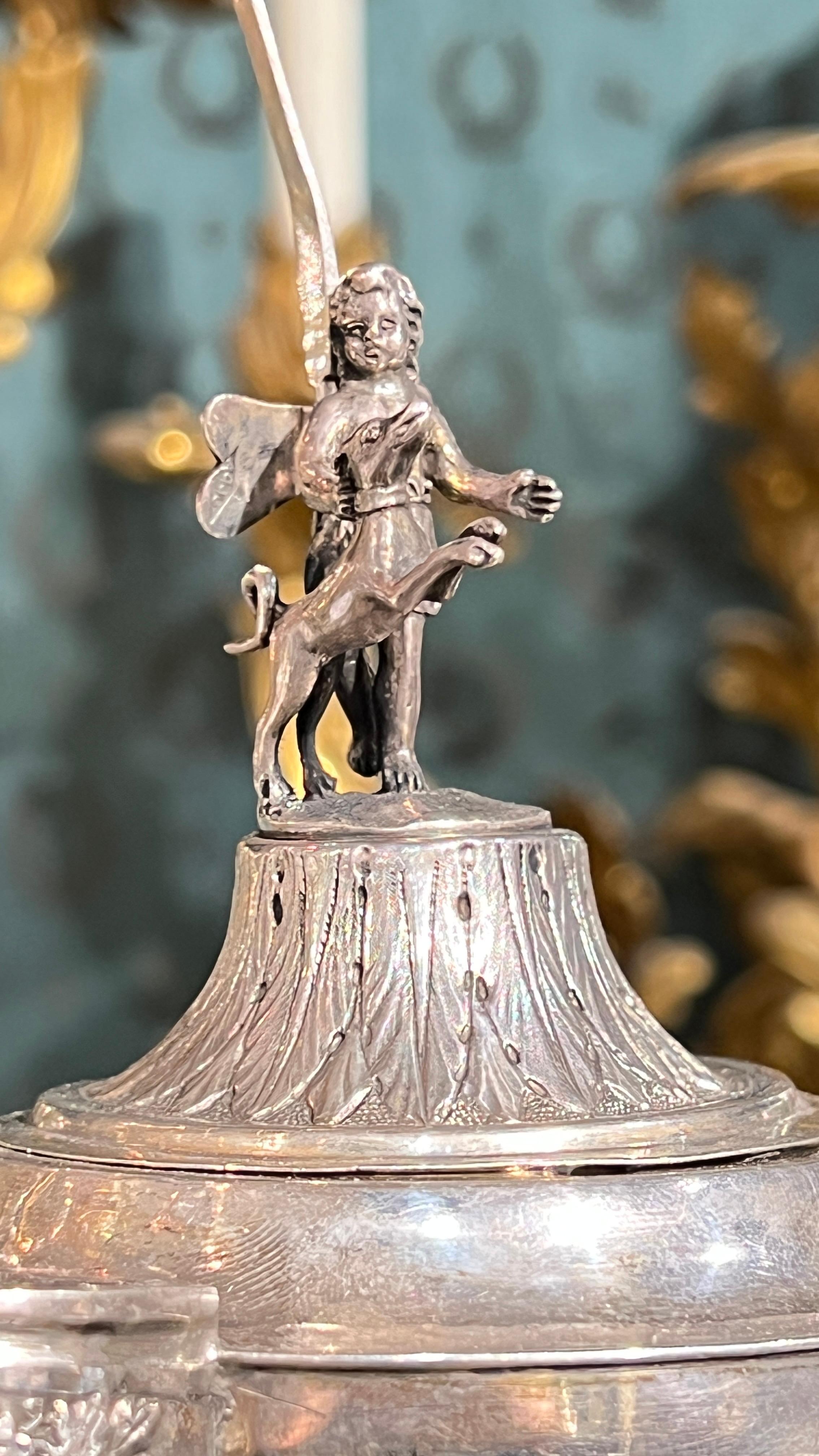Italienische Silber-Ölgemäldelampe aus dem 19. Jahrhundert mit der Darstellung von Mercury nach Giambologna im Angebot 4