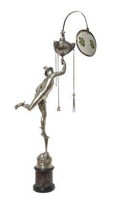 19th Century Italian Silver Oil Lamp Depicting Mercury After Giambologna