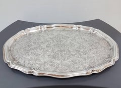 Ovales italienisches Silbertablett im Barockstil des 19. Jahrhunderts, vollständig von Hand graviert