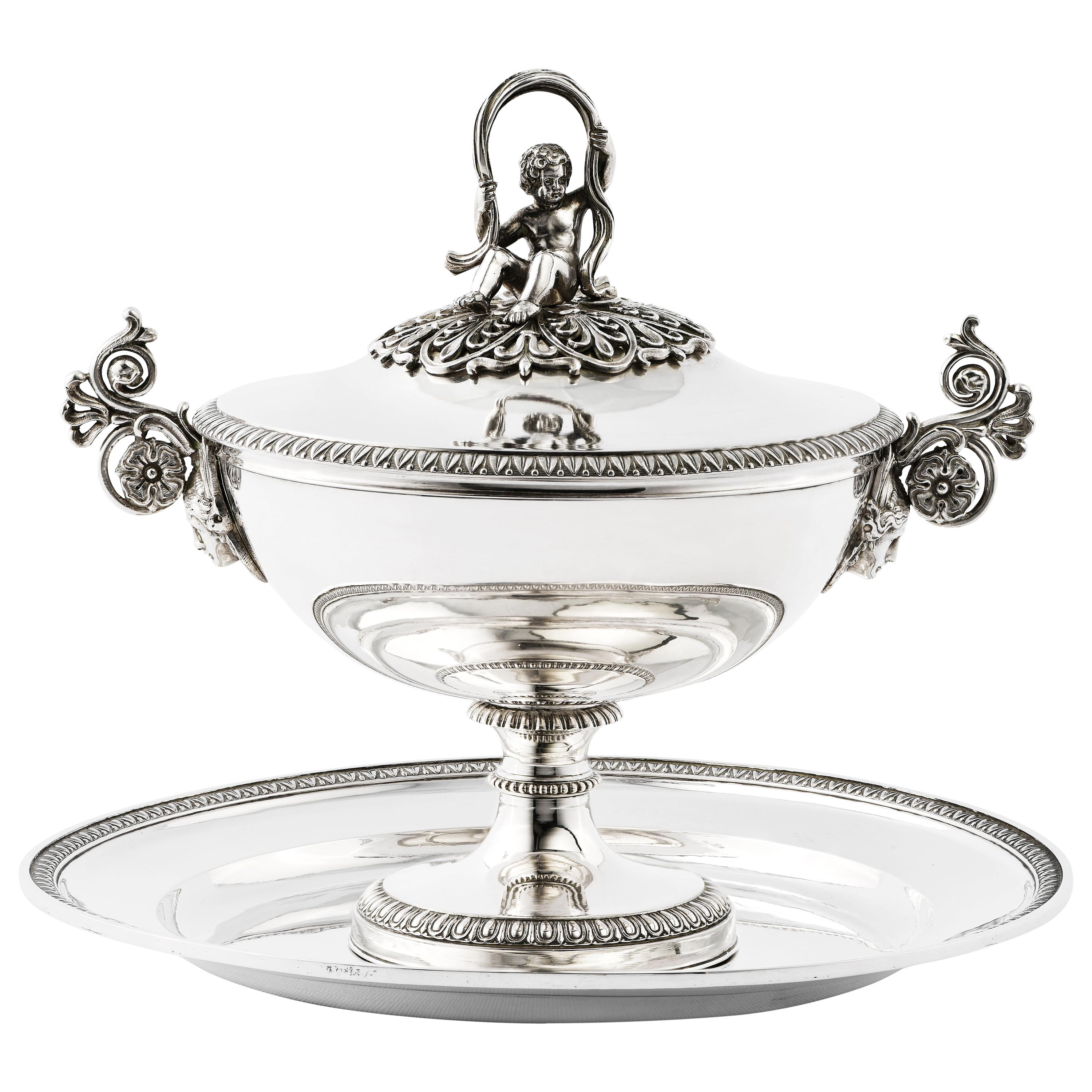 Italian Silver Puerperal Cup or Small Soup Tureen, Milan Circa 1830 For Sale