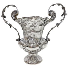 19th Century Italian Silver Vase Barocco Style with Handles and Gilded Inside