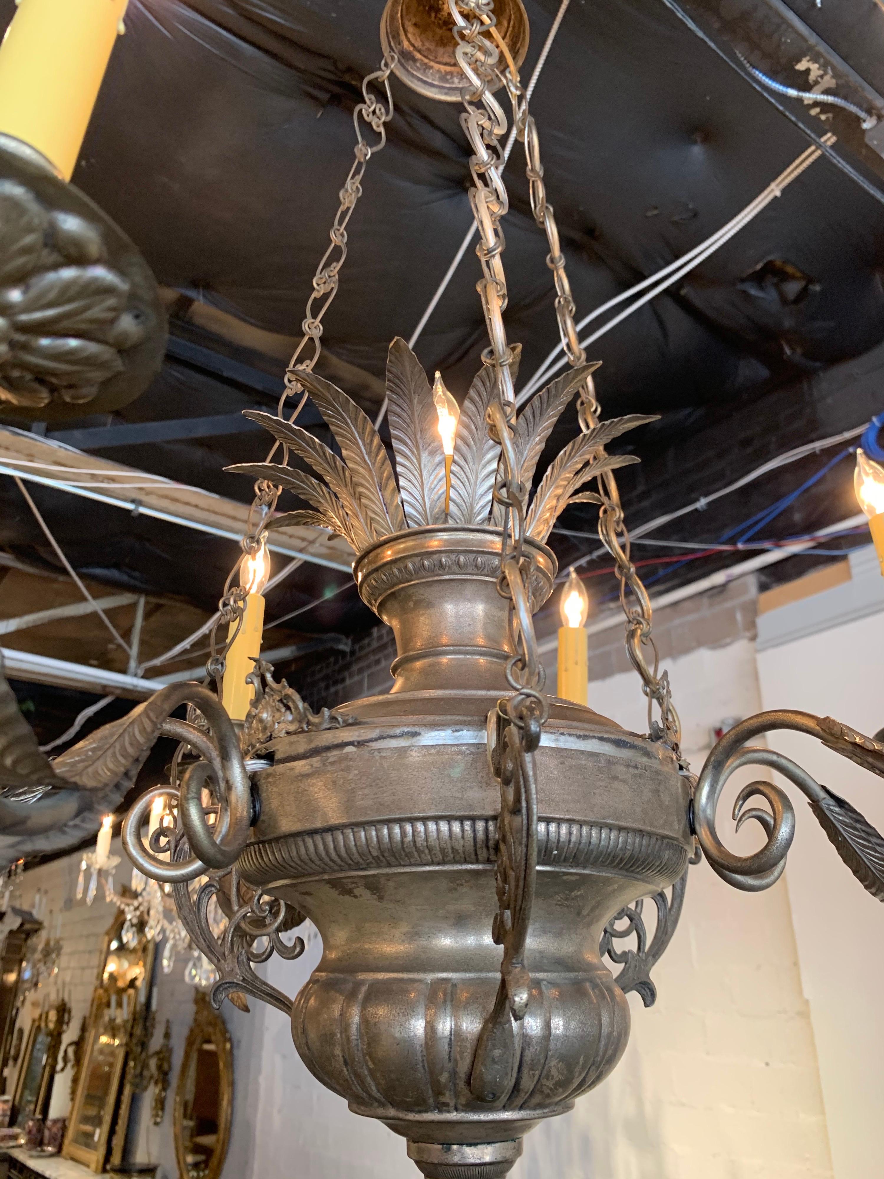 Argentato Lampadario a 6 luci in ottone argentato italiano del XIX secolo in vendita