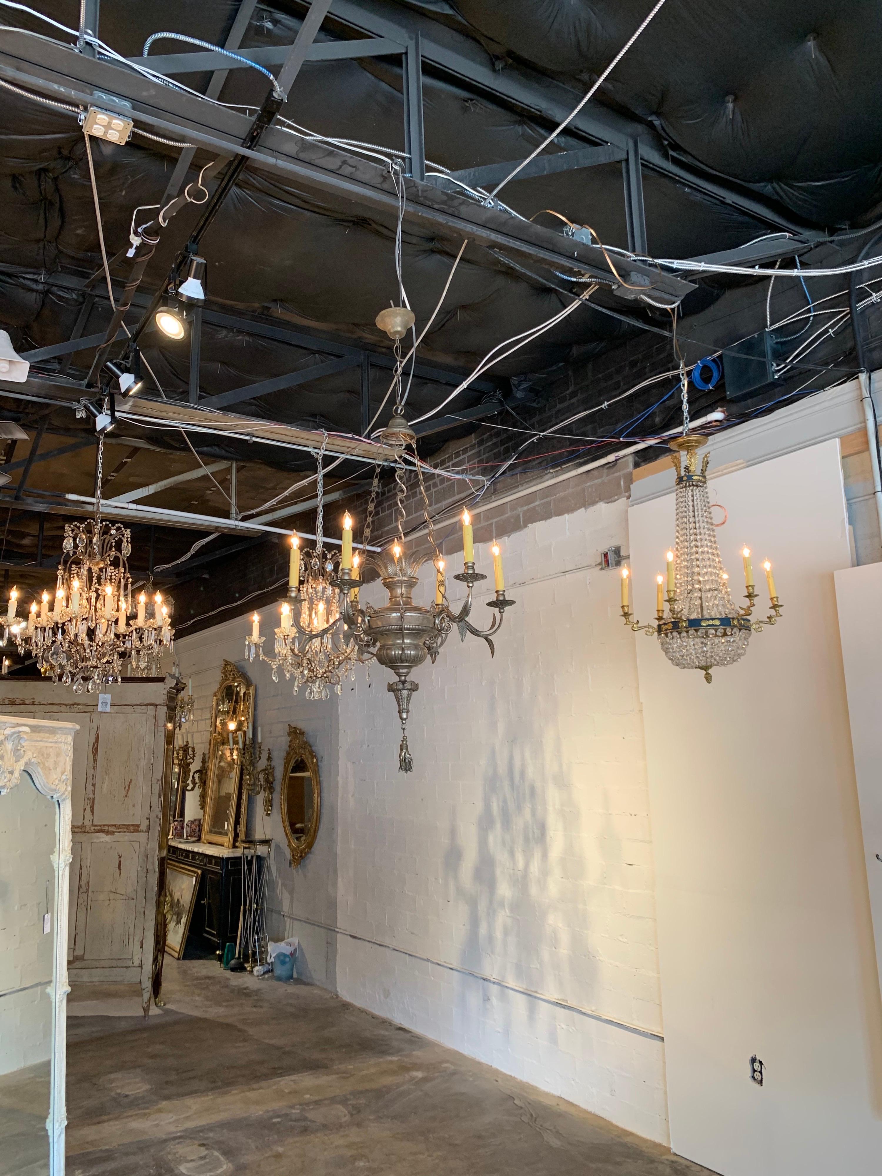 Lampadario a 6 luci in ottone argentato italiano del XIX secolo in vendita 1