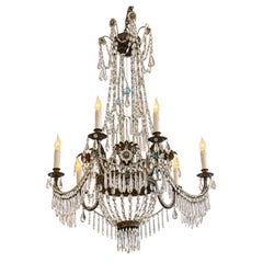 19th Century Italian Six Arm Genovese Empire Basket Crystal Chandelier