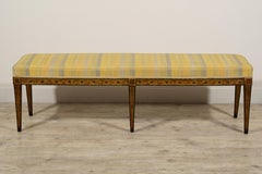 19th Century, Italian Six-legged Centre Bench Lacquered Wood with Ramage Motive