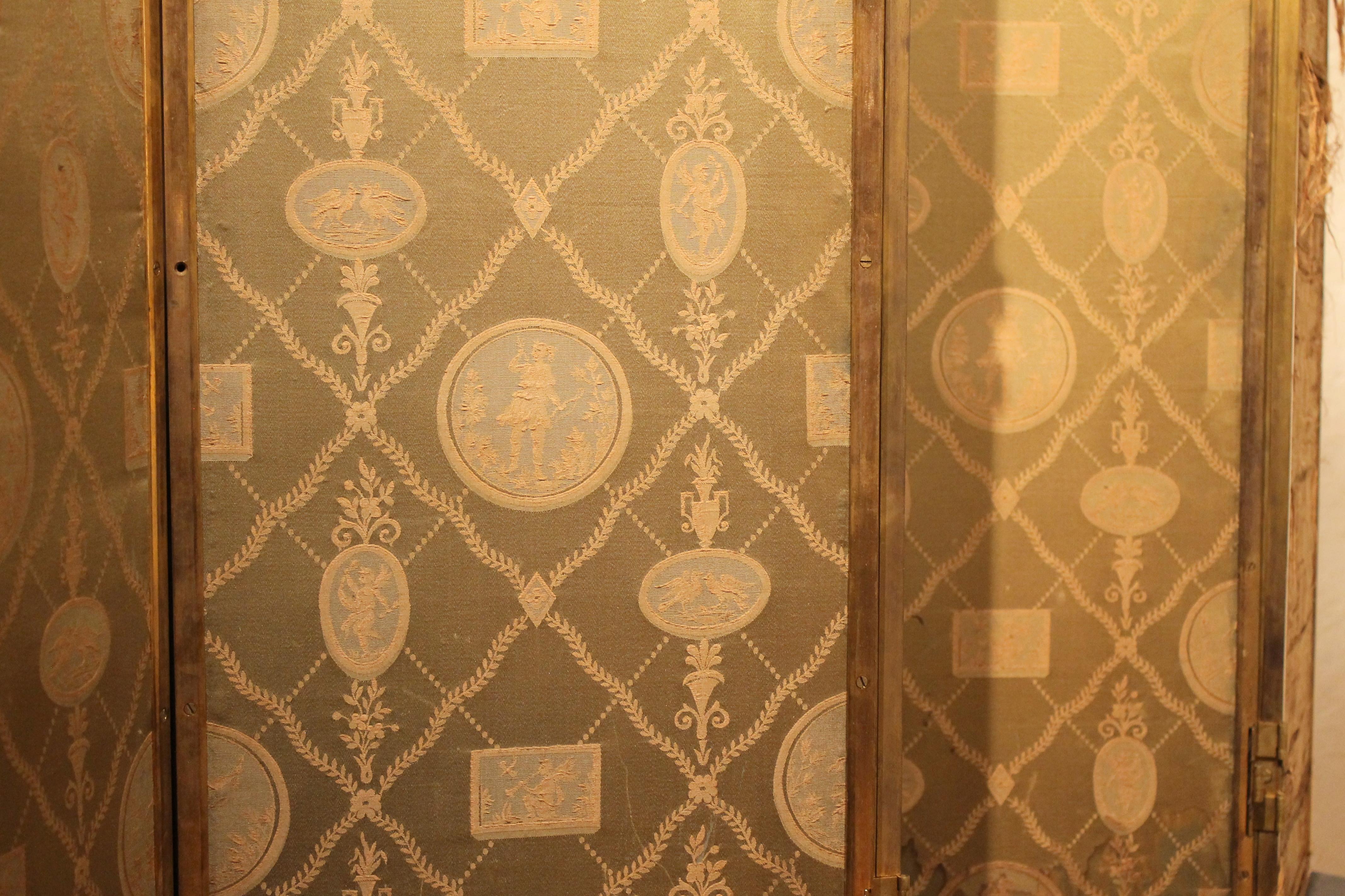 19th Century Italian Six-Panel Painted Wood Folding Screen in Gilt Bronze Frame 9