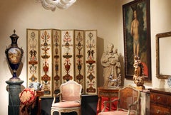 19th Century Italian Painted Wood Empire Folding Screen in Gilt Bronze Frame