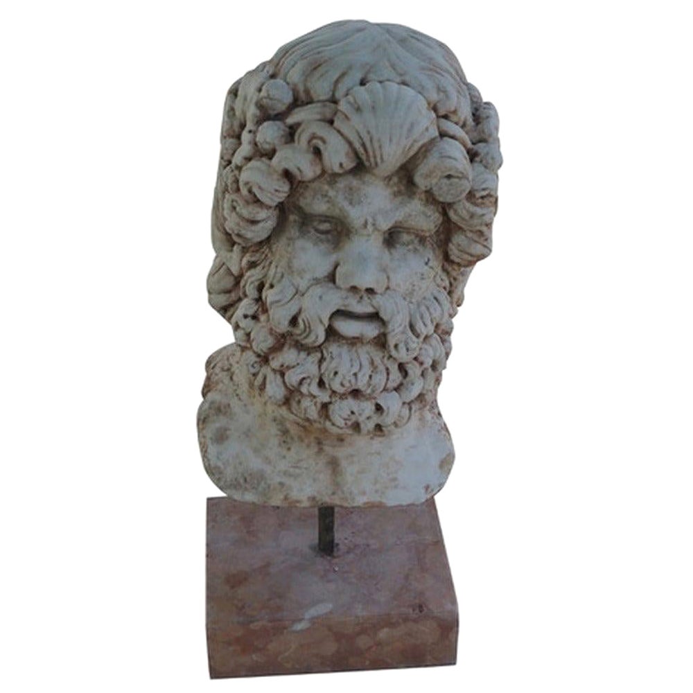 19th Century Italian Socrates Mask, Carrara, Rosso Verona Marble Sculpture