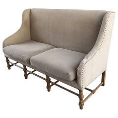 19th Century Italian Sofa with Carved Wood Legs and Original Upholstery, 1890s