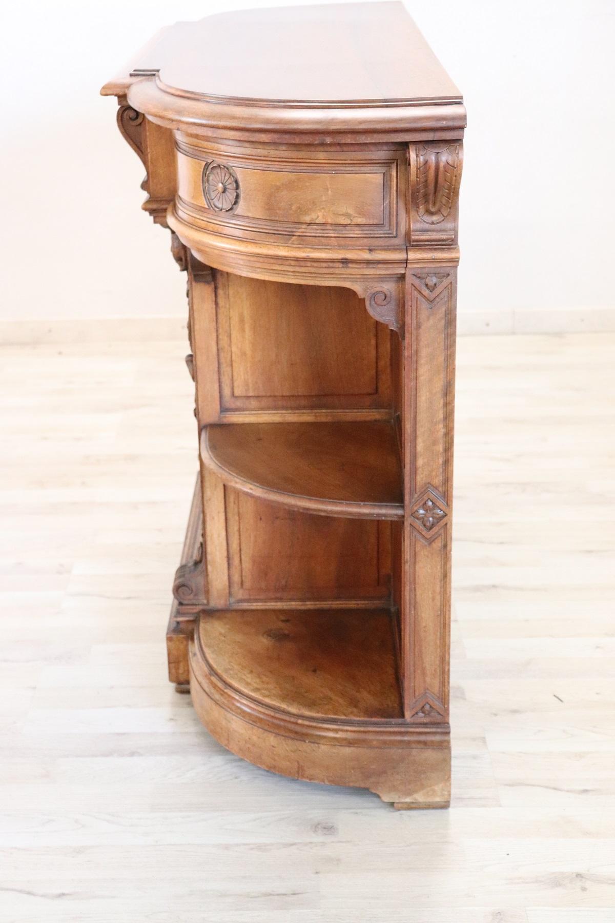 19th Century Italian Solid Carved Walnut Antique Sideboard or Buffet, 1880s 7