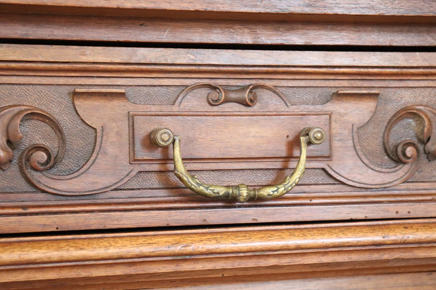 19th Century Italian Solid Carved Walnut Antique Sideboard or Buffet, 1880s 3