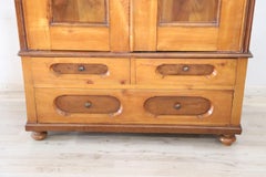 19th Century Italian Solid Cherry and Walnut Wood Antique Wardrobe or Armoire