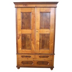 19th Century Italian Solid Cherry and Walnut Wood Antique Wardrobe or Armoire