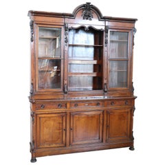 19th Century Italian Solid Cherrywood Antique Large Sideboard or Bookcase