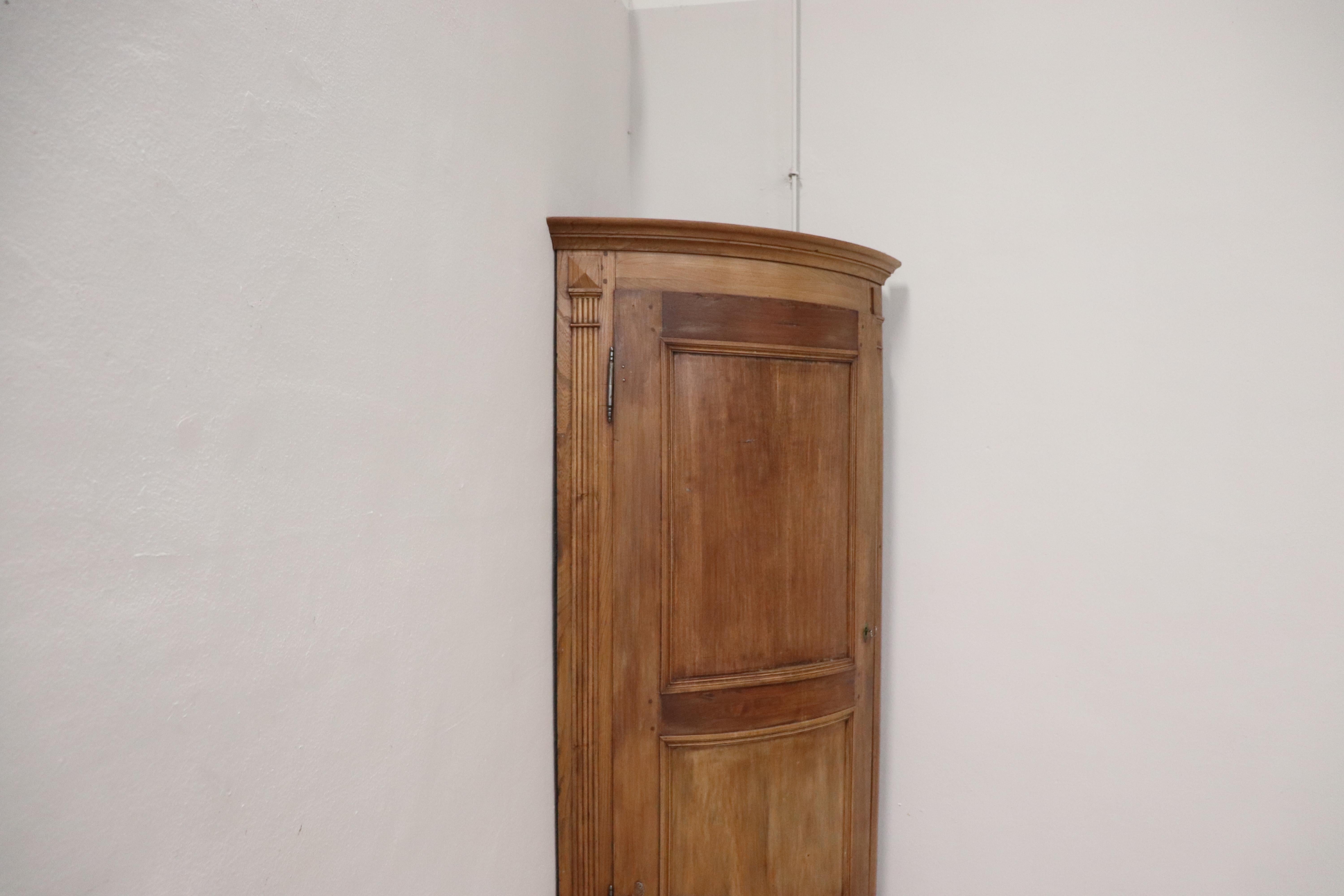 19th Century Italian Solid Chestnut Large Corner Cupboard or Corner Cabinet 2