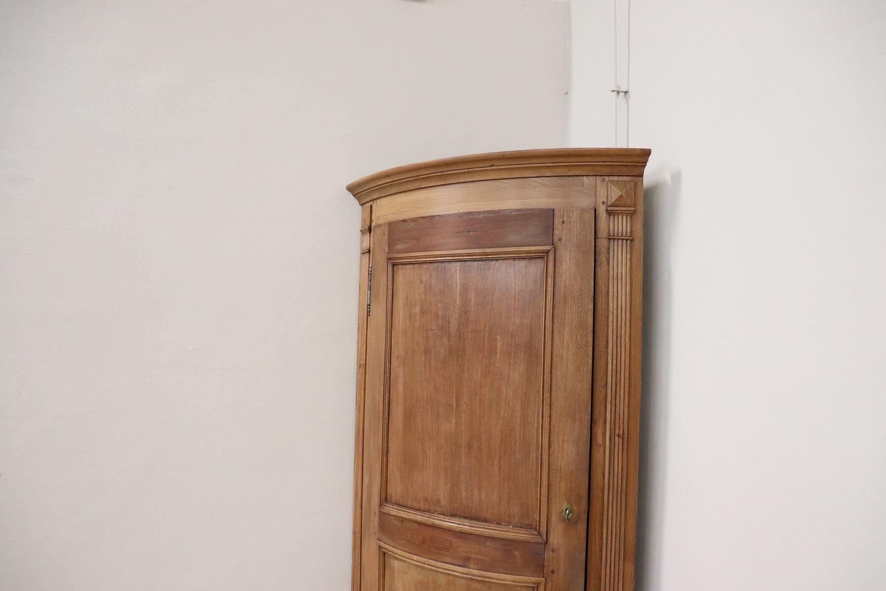 19th Century Italian Solid Chestnut Large Corner Cupboard or Corner Cabinet 3
