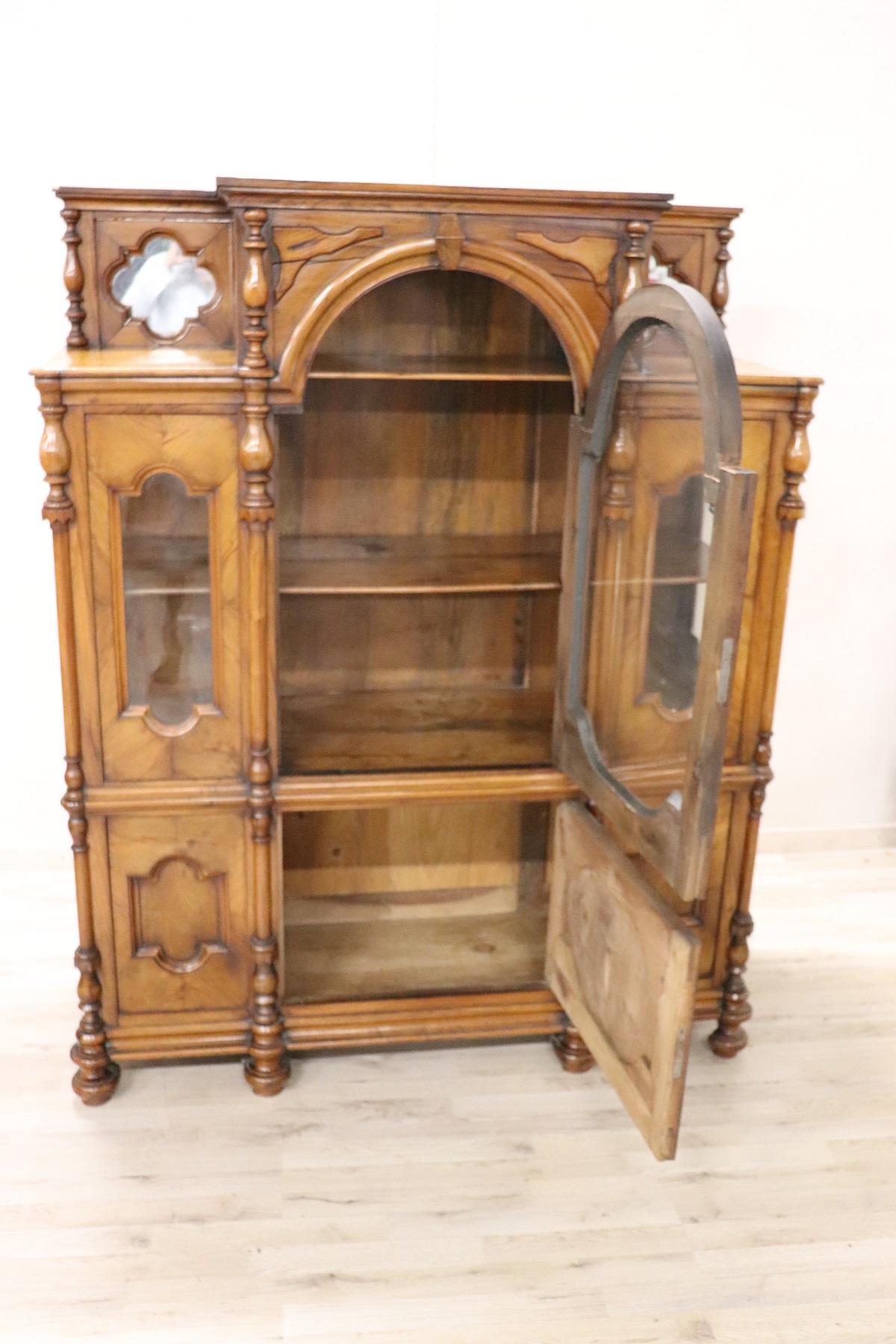19th Century Italian Solid Walnut Antique Cabinet or Vitrine 6