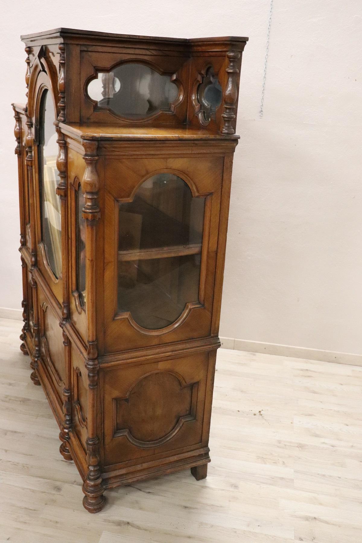 19th Century Italian Solid Walnut Antique Cabinet or Vitrine 4