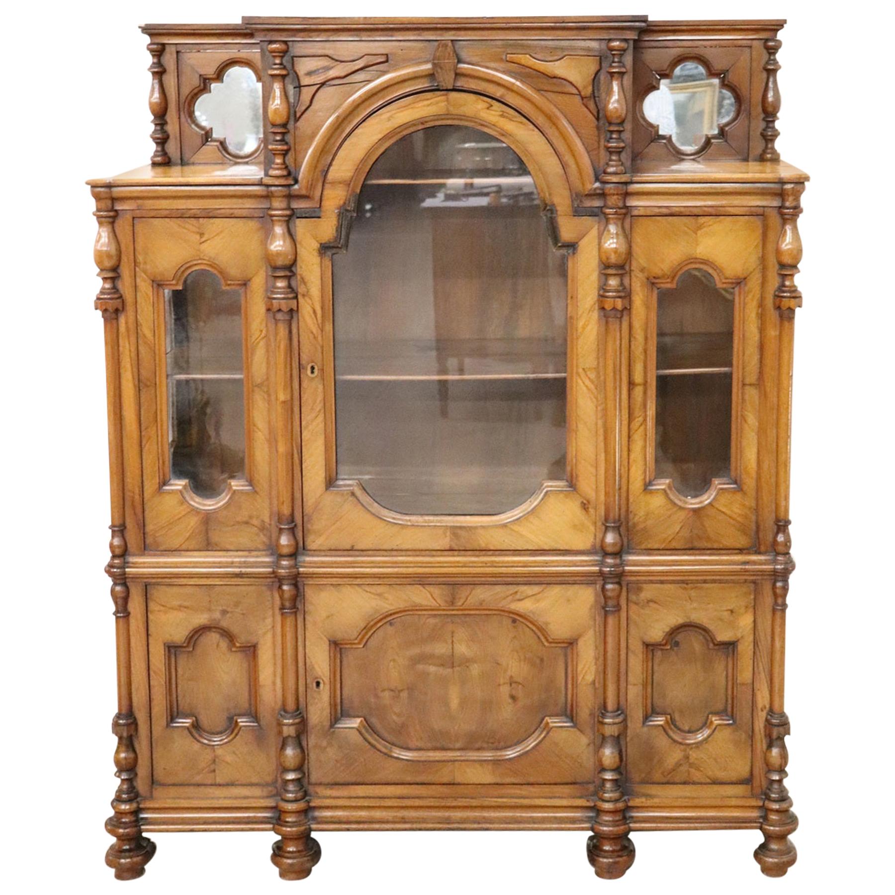19th Century Italian Solid Walnut Antique Cabinet or Vitrine