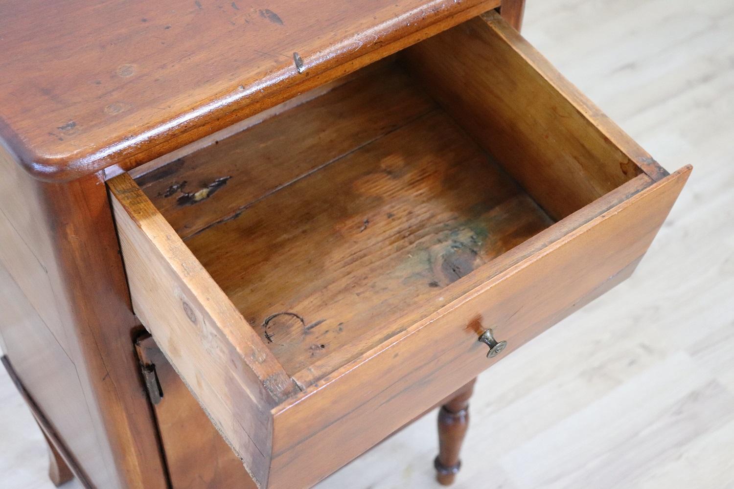 19th Century Italian Solid Walnut Antique Nightstand 1