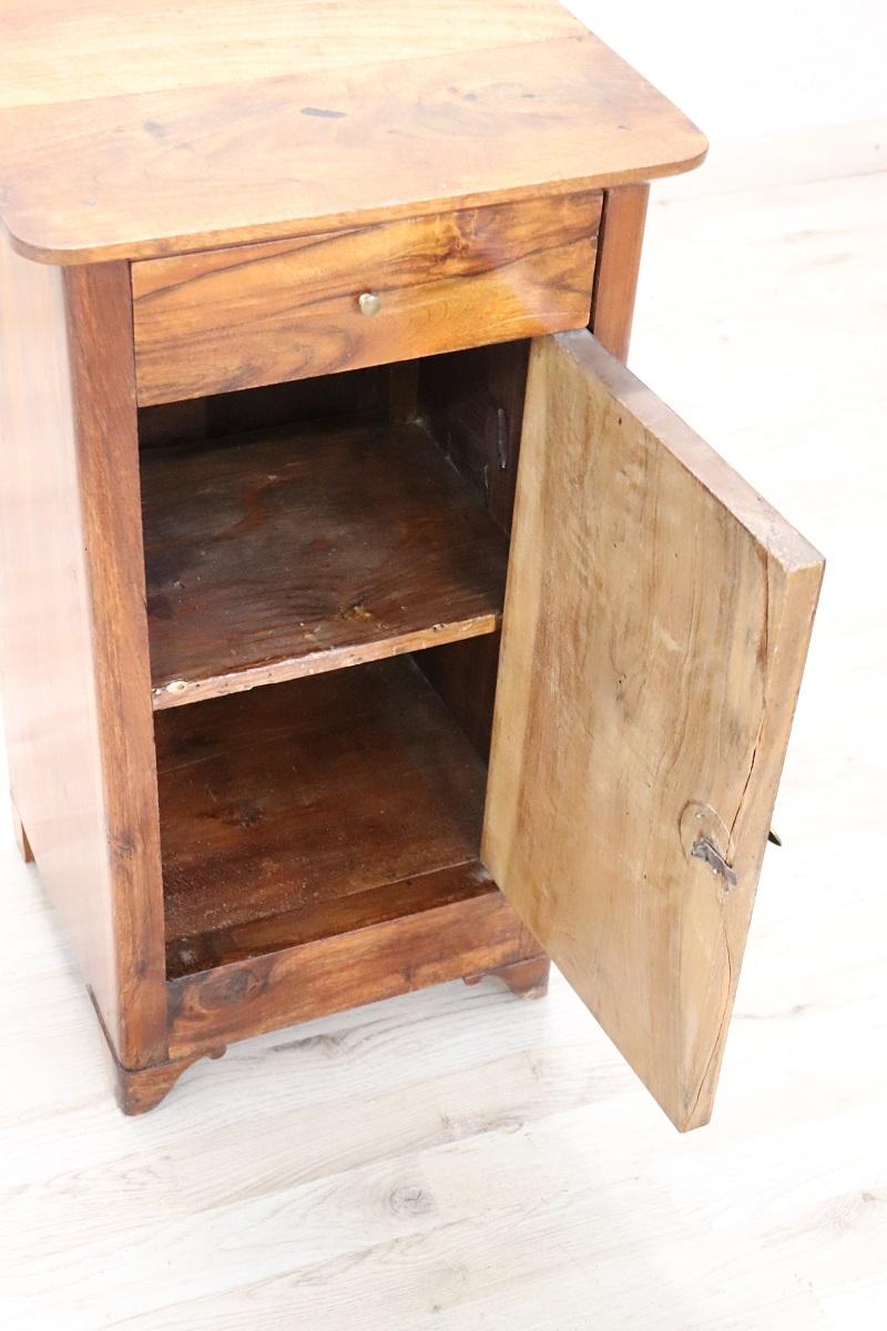 19th Century Italian Solid Walnut Antique Nightstand For Sale 2