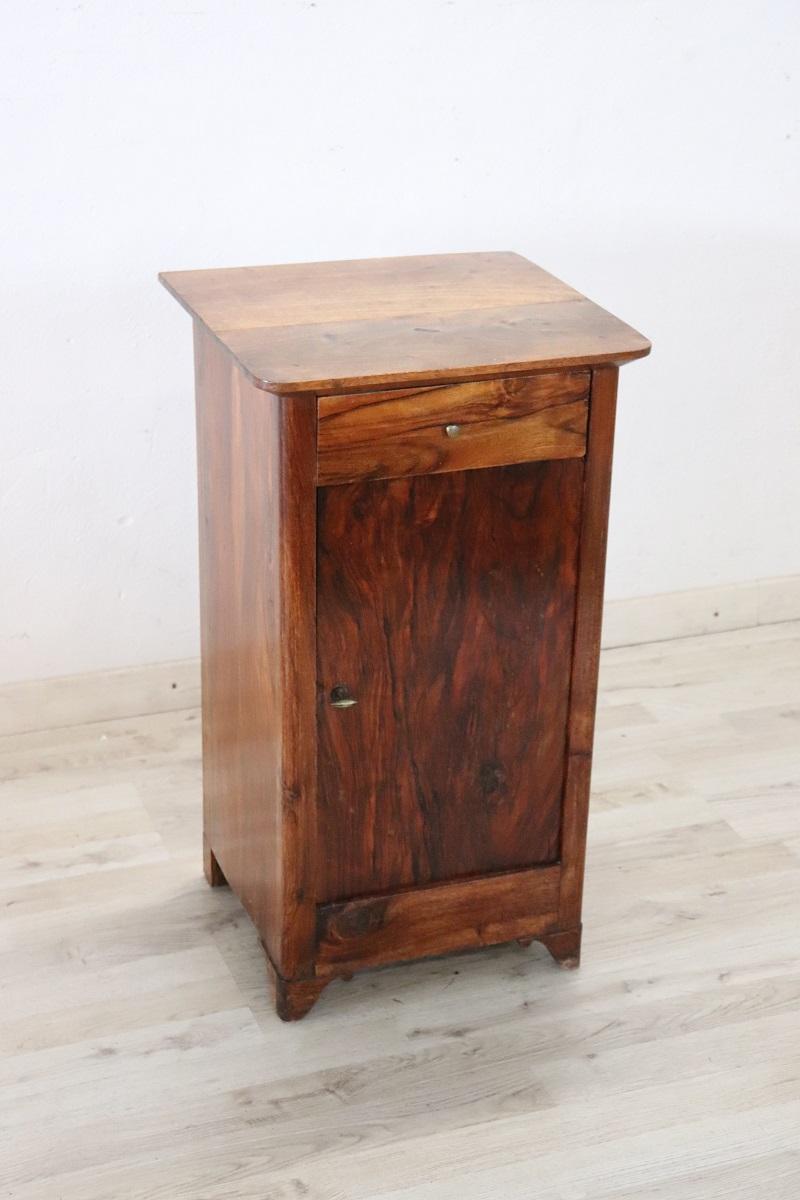 19th Century Italian Solid Walnut Antique Nightstand For Sale 4