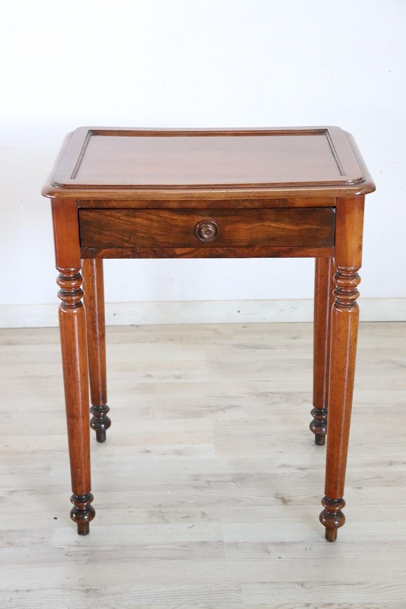 Louis Philippe 19th Century Italian Solid Walnut Antique Small Writing Desk or Side Table For Sale