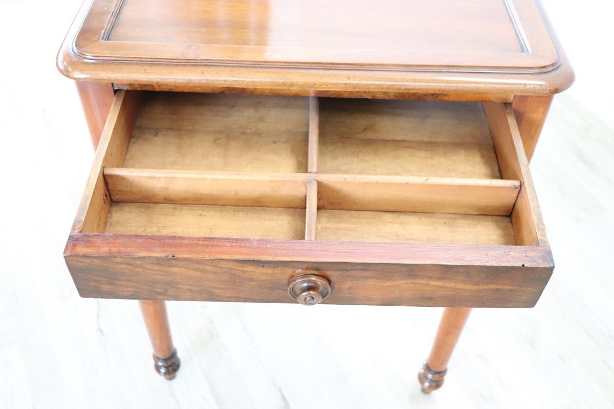 19th Century Italian Solid Walnut Antique Small Writing Desk or Side Table For Sale 1