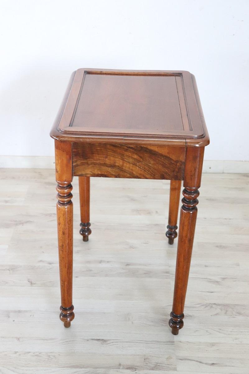 19th Century Italian Solid Walnut Antique Small Writing Desk or Side Table For Sale 2