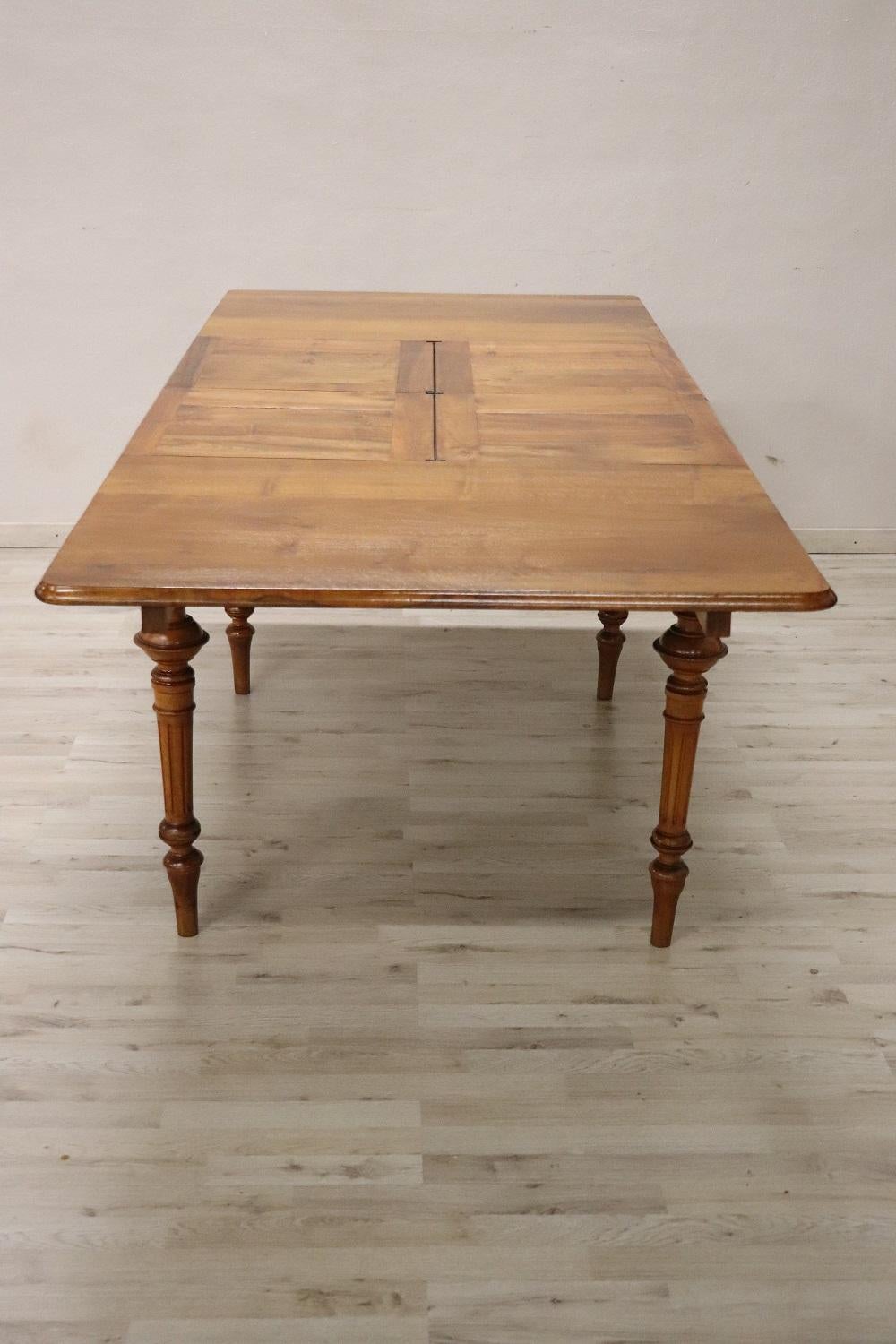 19th Century Italian Solid Walnut Extendable Antique Dining Room Table 4