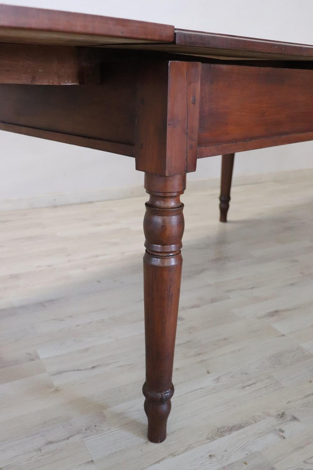 Late 19th Century 19th Century Italian Solid Walnut Extendable Antique Dining Room Table