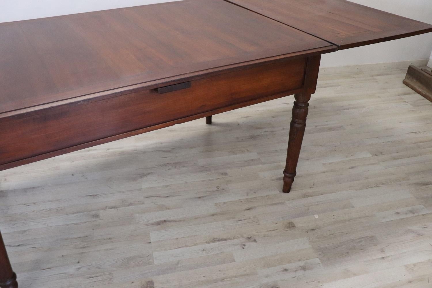 19th Century Italian Solid Walnut Extendable Antique Dining Room Table 1