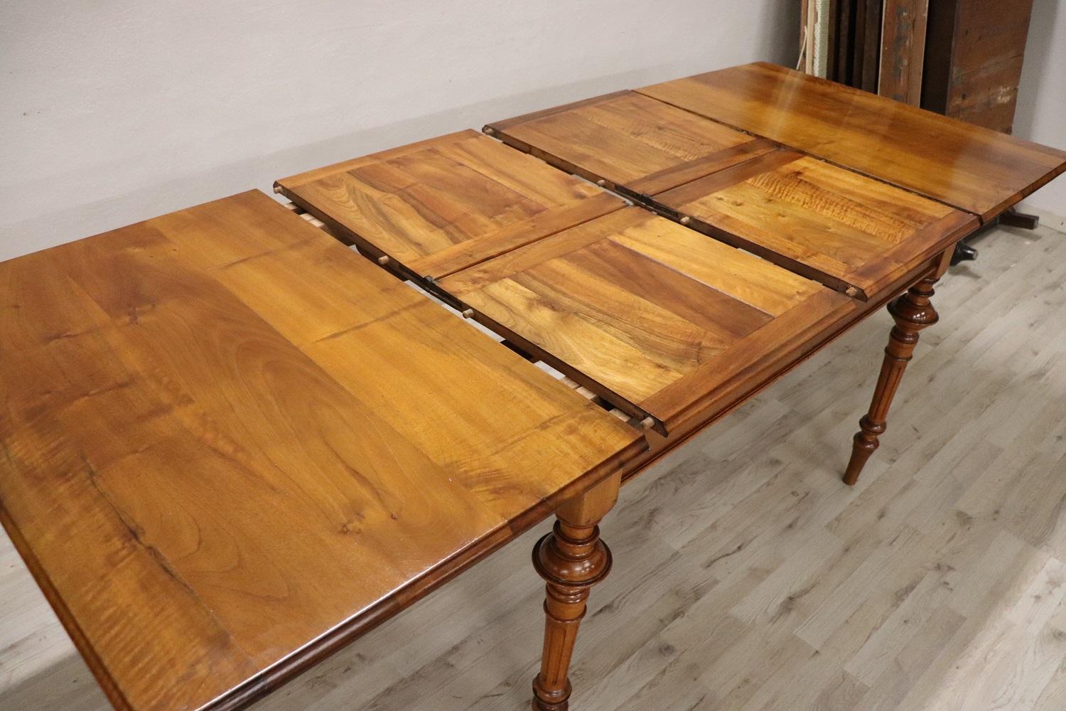 19th Century Italian Solid Walnut Extendable Antique Dining Room Table 2