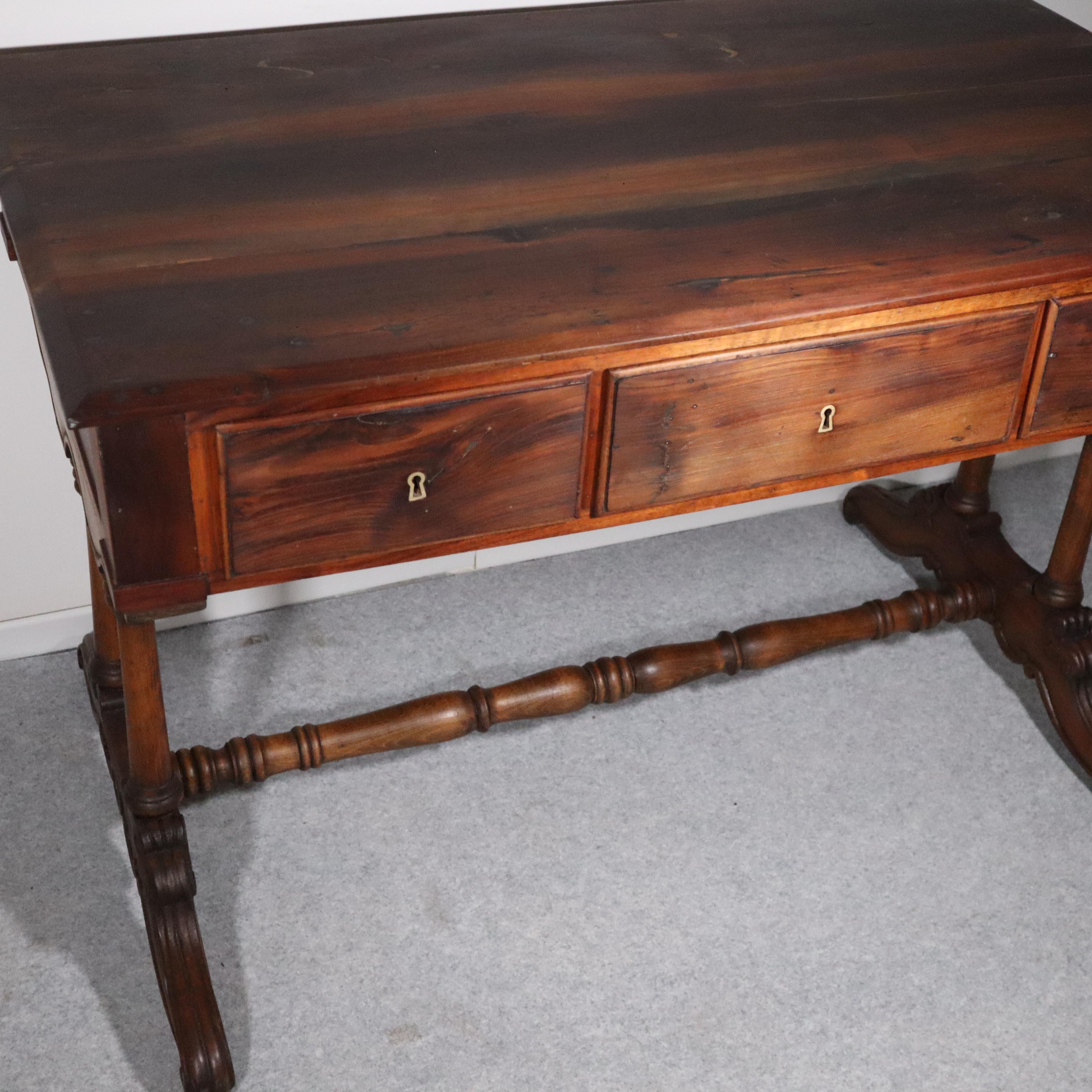 19th century italian solid walnut Louis Philippe desk For Sale 8