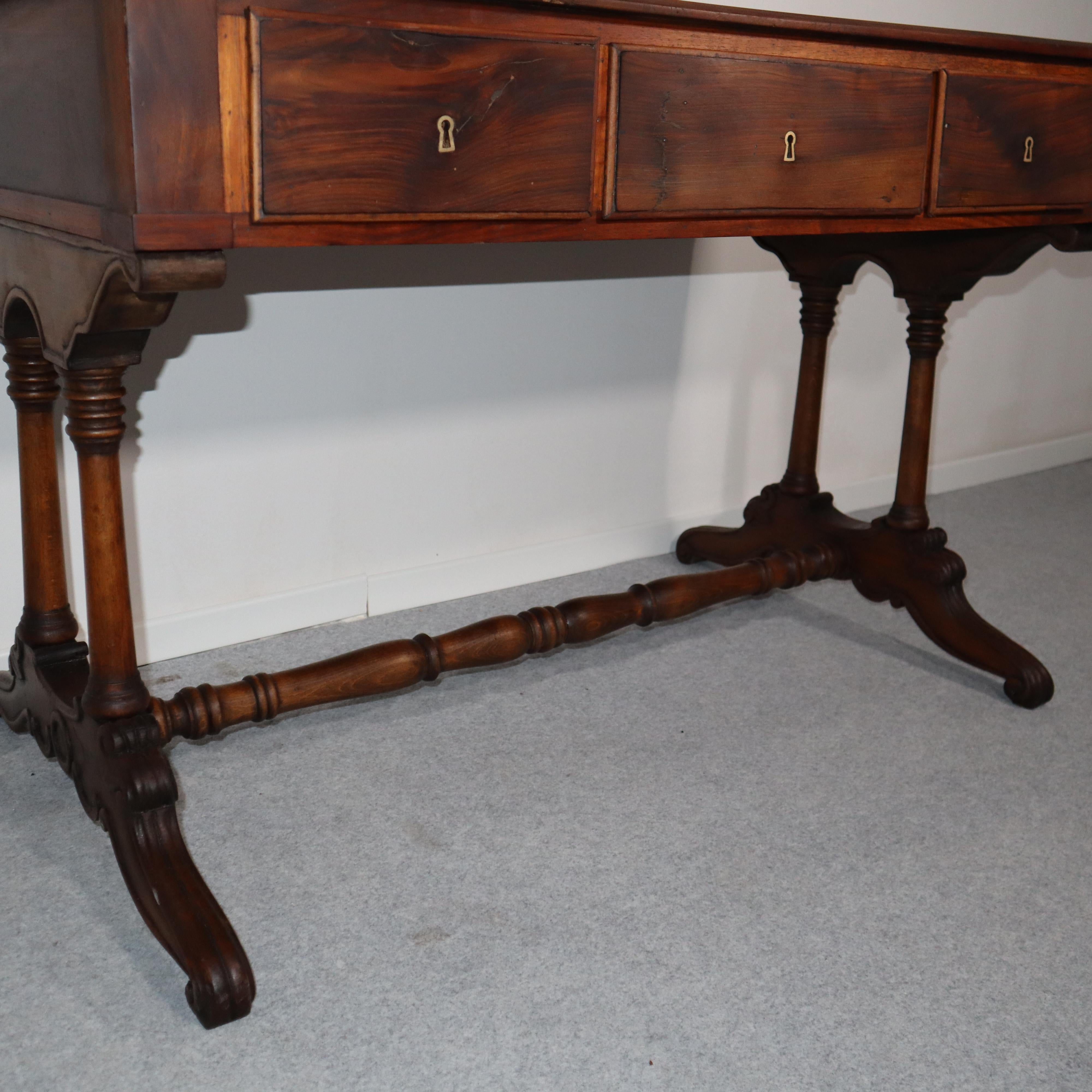 19th century italian solid walnut Louis Philippe desk For Sale 11