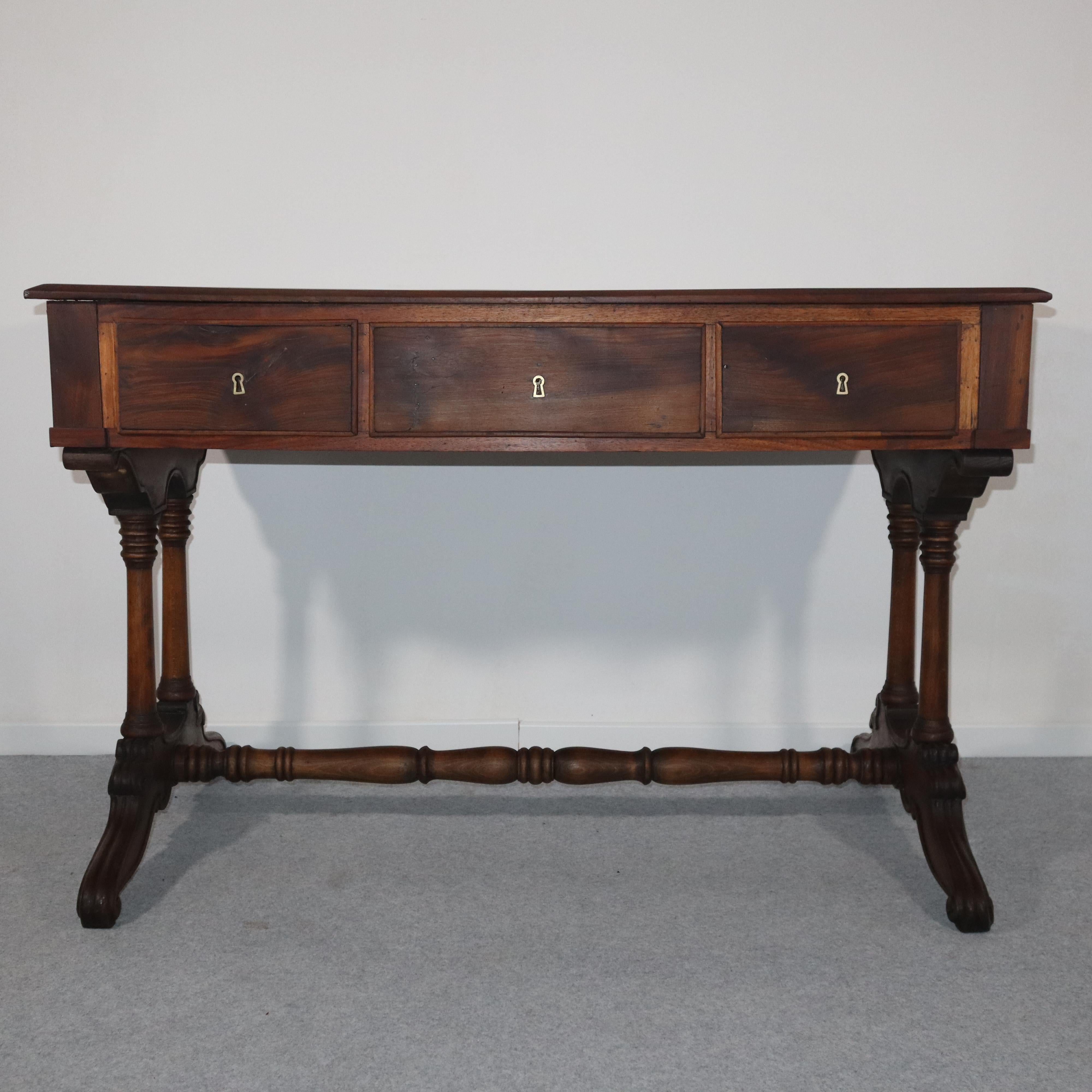 Italian 19th century italian solid walnut Louis Philippe desk For Sale