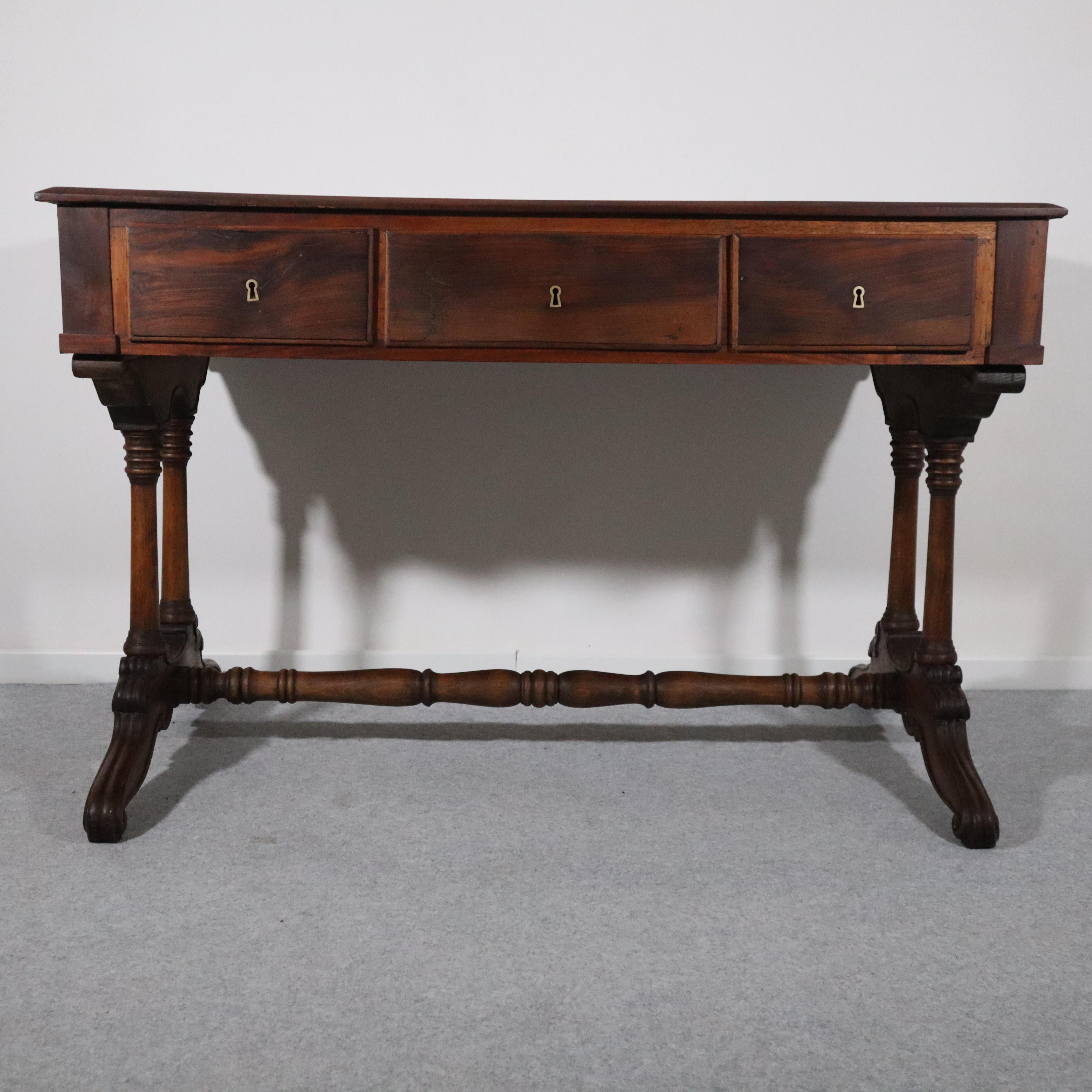 19th Century 19th century italian solid walnut Louis Philippe desk For Sale