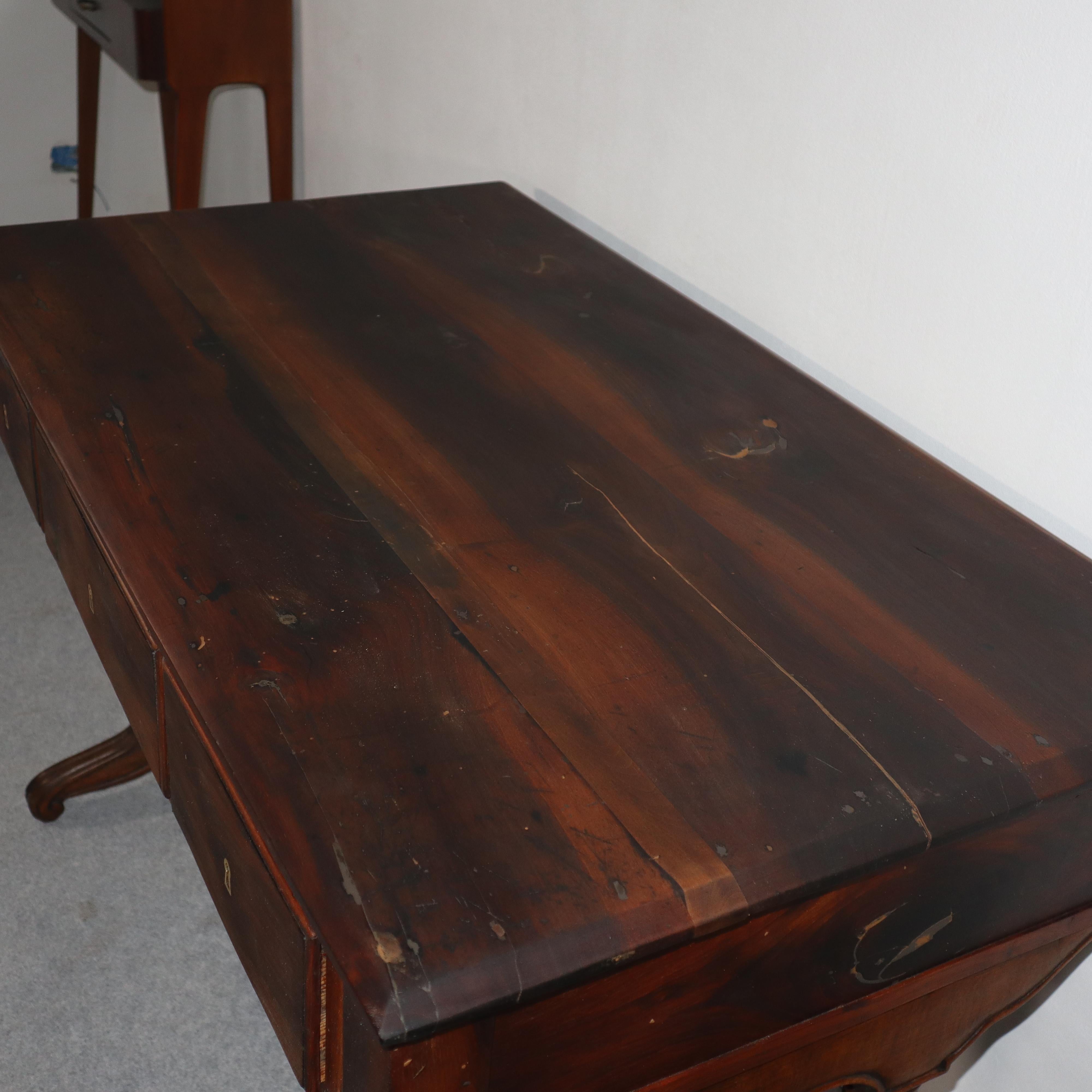 Walnut 19th century italian solid walnut Louis Philippe desk For Sale