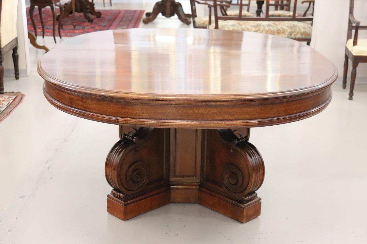 19th Century Italian Solid Walnut Oval Extendable Dining Table Length 307, 08