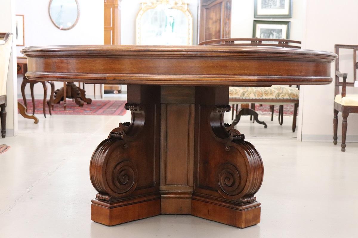 19th Century Italian Solid Walnut Oval Extendable Dining Table Length 307, 08