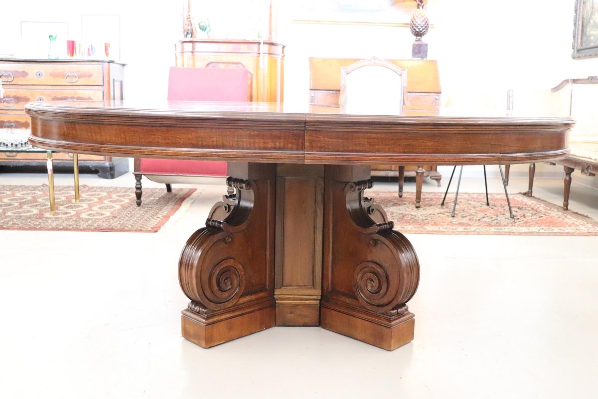 19th Century Italian Solid Walnut Oval Extendable Dining Table Length 307, 08