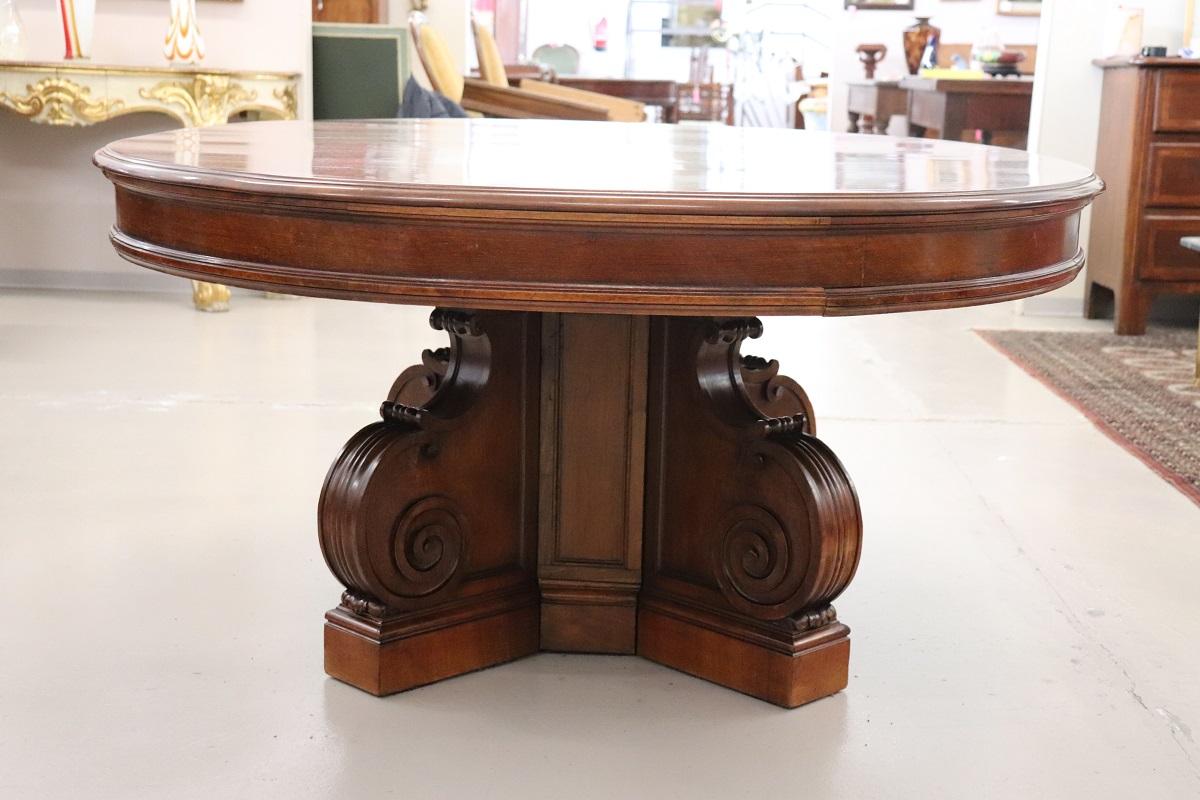 19th Century Italian Solid Walnut Oval Extendable Dining Table Length 307, 08