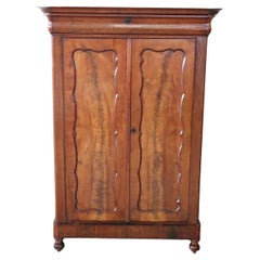 19th Century Italian Solid Walnut Wood Antique Low Wardrobe or Armoire