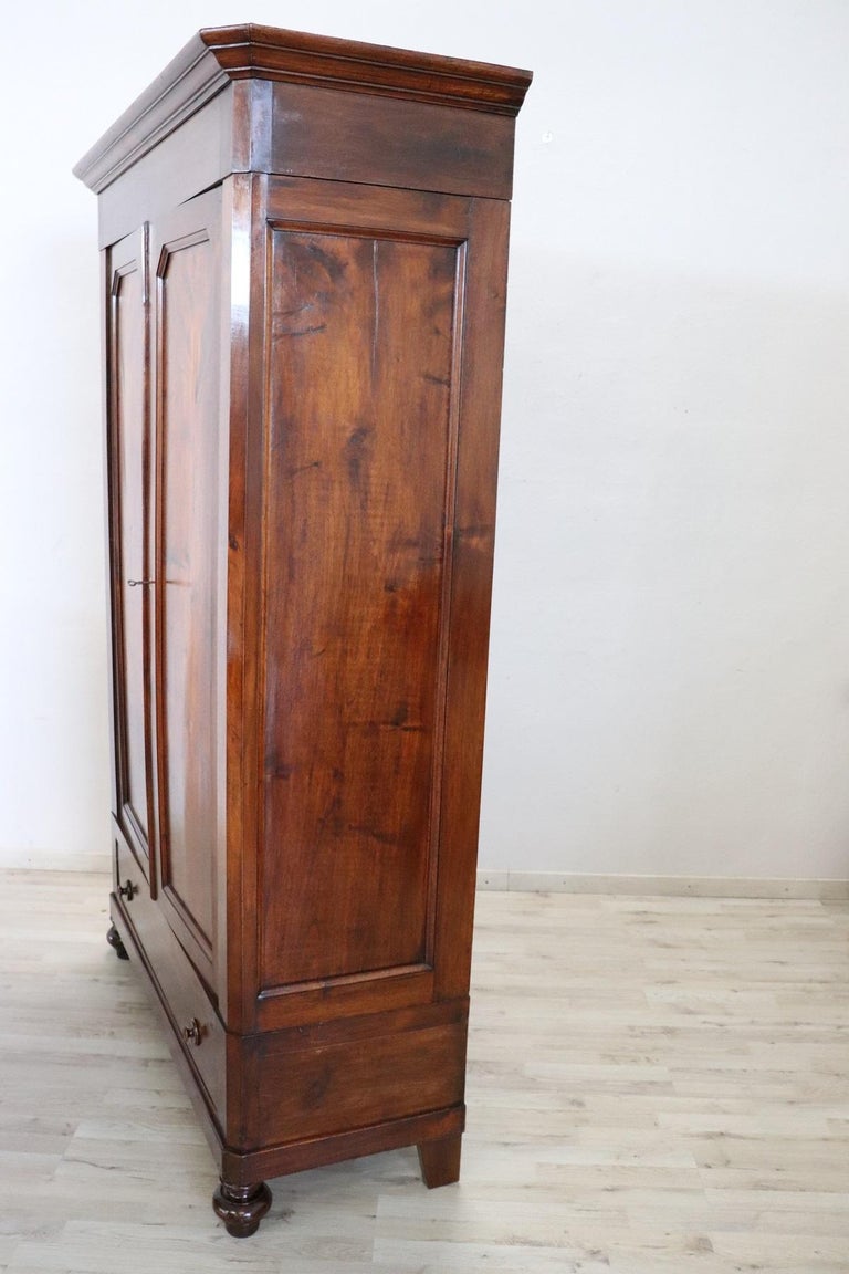 19th Century Italian Solid Walnut Wood Antique Wardrobe or Armoire at
