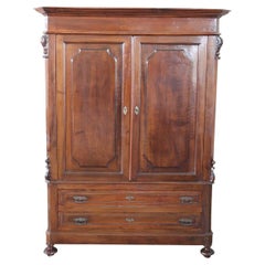 19th Century Italian Solid Walnut Wood Antique Wardrobe or Armoire