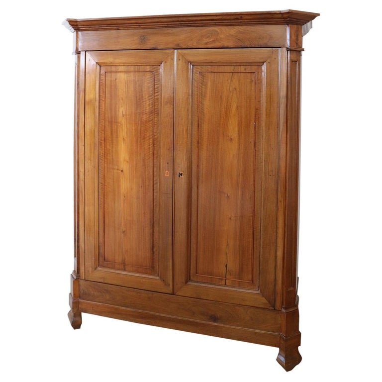 19th Century Italian Solid Walnut Wood Antique Wardrobe or Armoire at