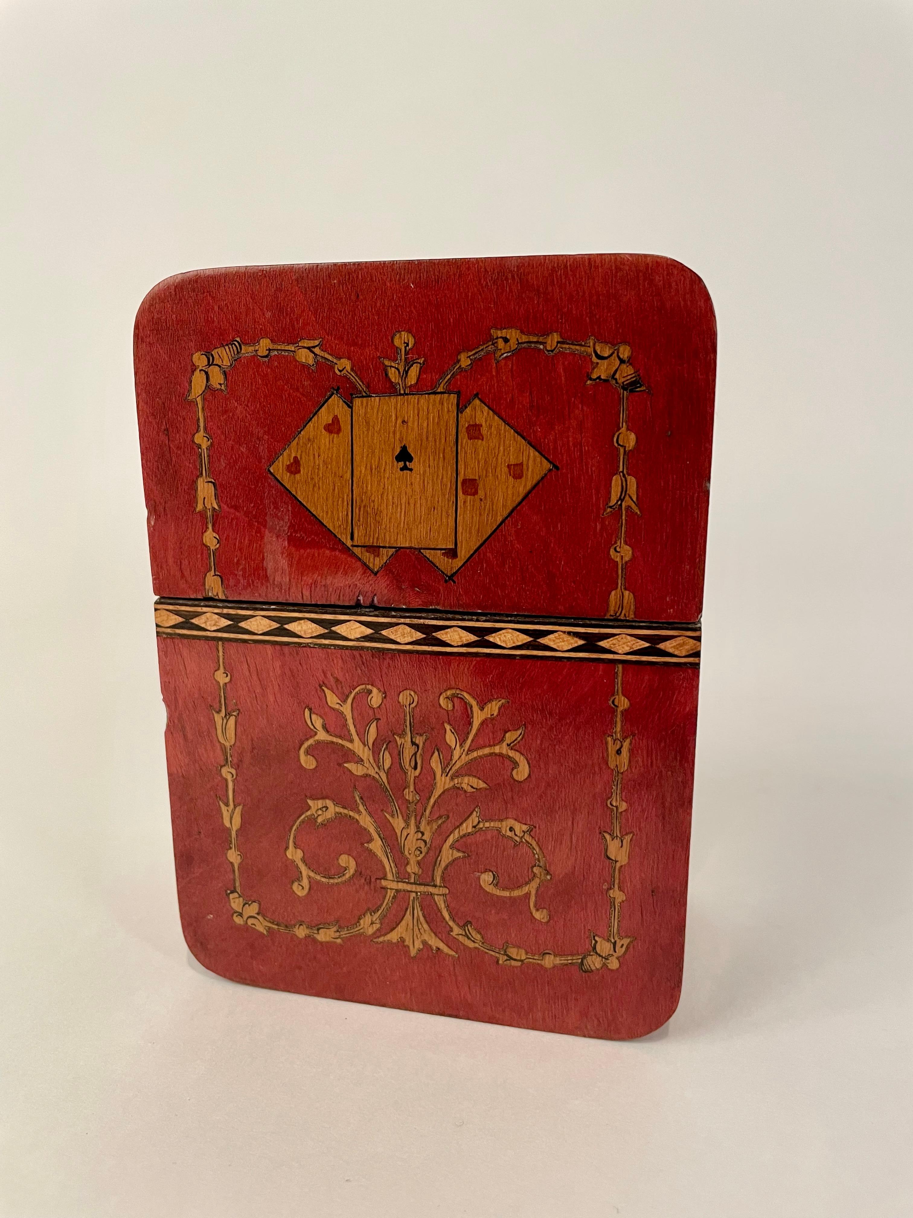 Hand-Crafted 19th Century Italian Sorrento Inlaid Mosaic Playing Card Case
