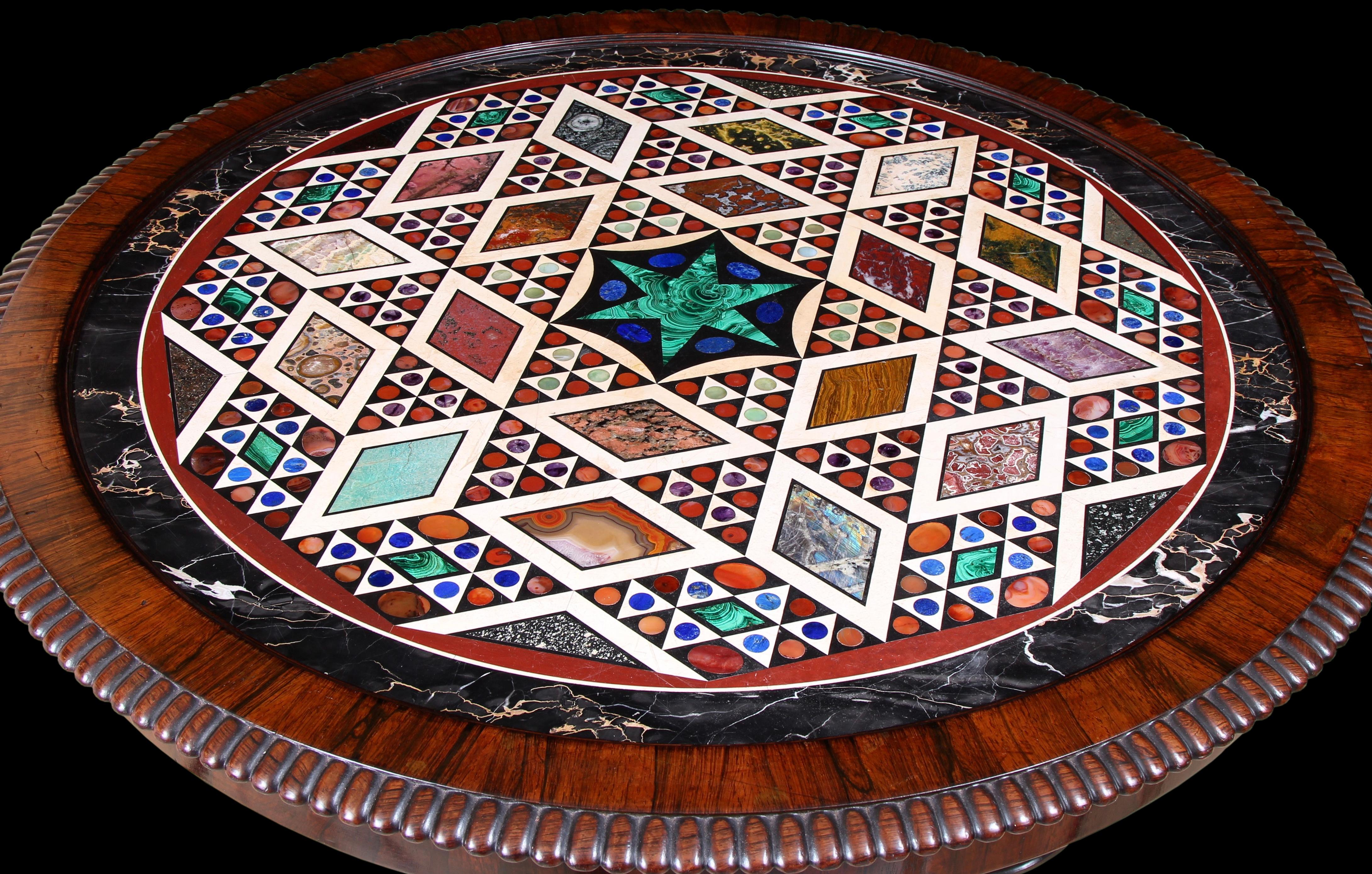 One of the most important early nineteenth century specimen hardstone table tops ever created, with 373 specimens, mounted on a beautifully designed and constructed base by Gillow.

Magnificent 19th Century Italian Specimen Pietra Dura Table Top